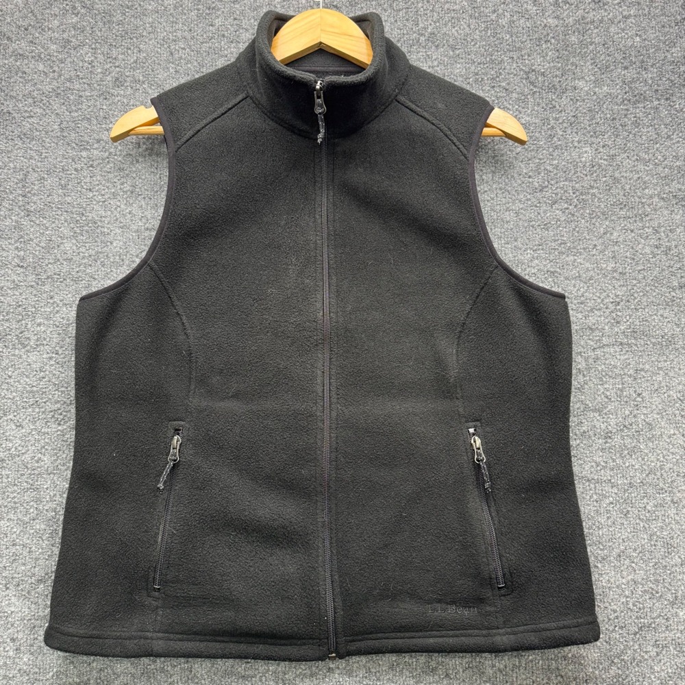 L.L.Bean Fleece Vest Women's Size M Black Full Zip Pockets Stand Collar Casual